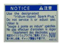 Lexus 11289-46010 Label, Spark Plug Notice